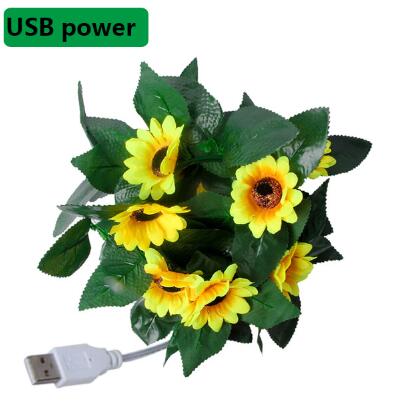 2m 20 ledet solsikke vinstrenglys usb/batteri strøm fe lys grønt blad krans bryllup valentinsdag juledekor: U