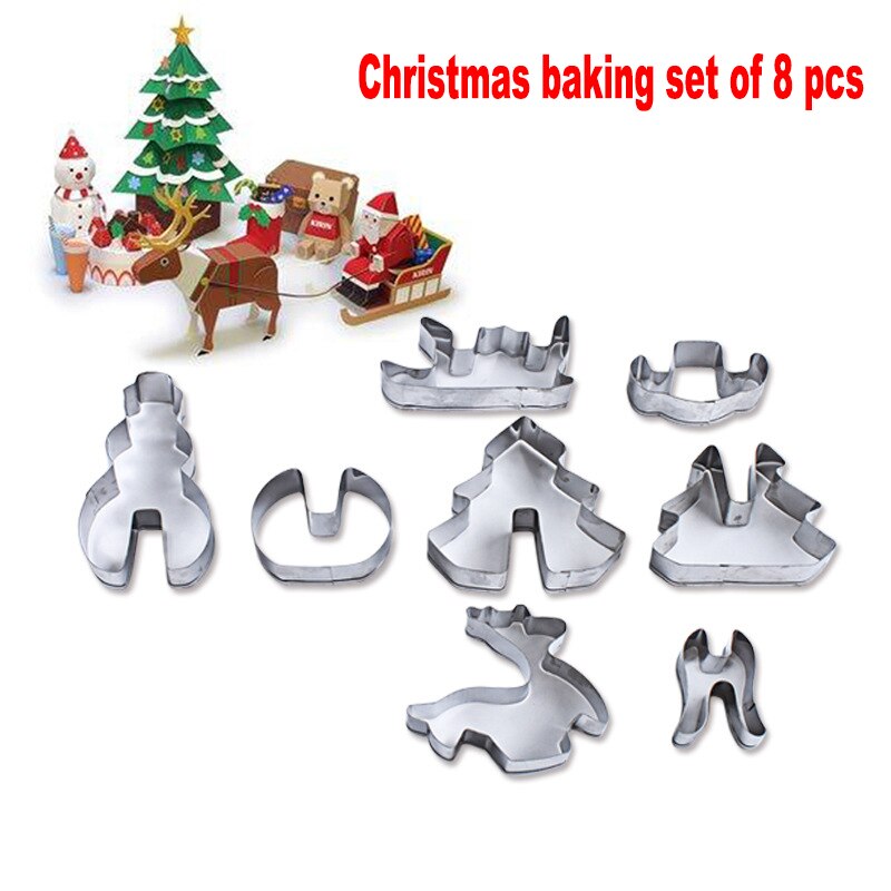 Tm 4 5 8 10Pcs Kerst Thema Patroon Cookies Cutter Mold Cake Decorating Tool Roestvrije Chocolade Cutter Diy bakken Tools