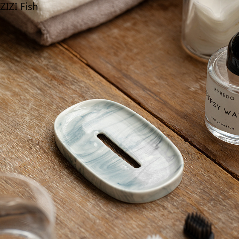 Simple Ceramic Soap Dish Hotel Toilet Drain Soap Box Holder Soap Organization Nordic Home Bathroom Accessories