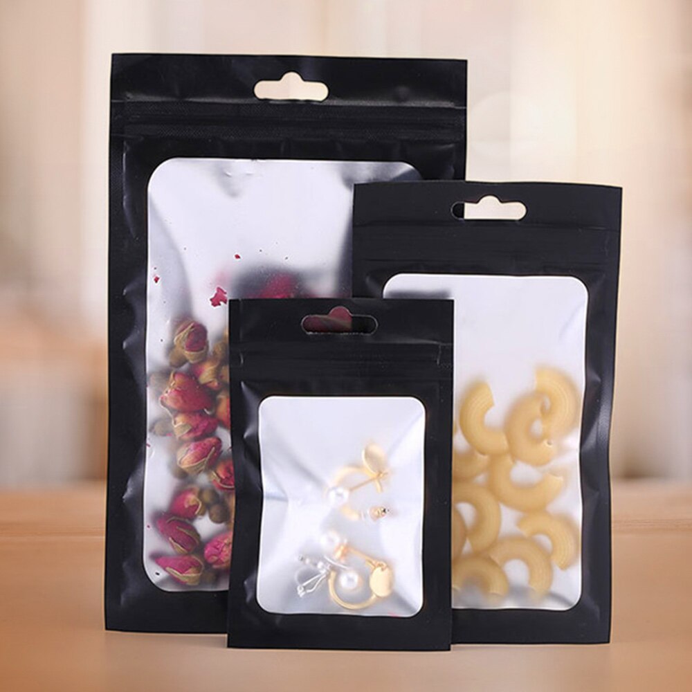 100Pcs Self Lock Resealable Mylar Bags Matte Clear Window Package Foil Food Bag Hang Hole Plastic Zipper Pouches