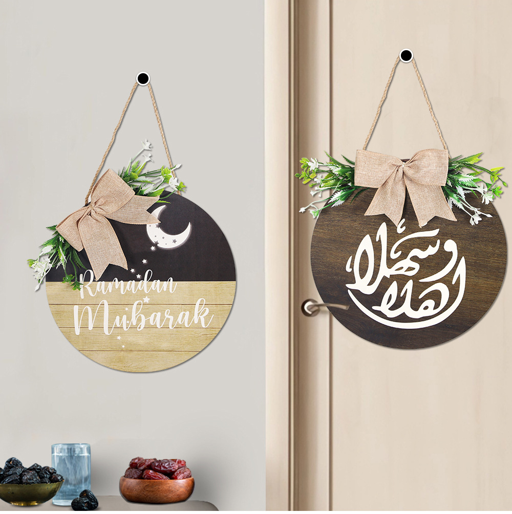 Ramadan trærund dørkrans hængende skilt dekoration eid mubarak dekoration til hjemmet ramadan kareem islamisk muslimsk festartikler