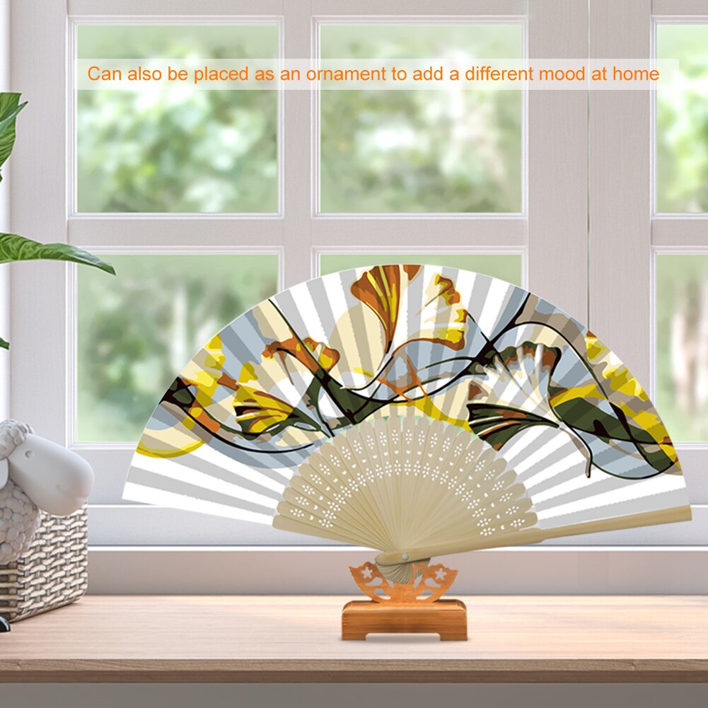 Handmade Oil Painting Ginkgo Leaf Folding Fan By Numbers DIY Painted Craft Home Decoration Digital Oil Painting Fan