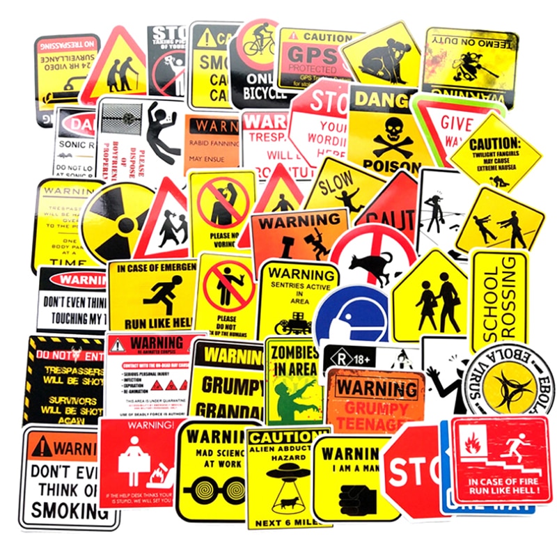 50 Stuks Waarschuwing Stickers Gevaar Verbod Borden Herinnering Waterdicht Decal Sticker Om Diy Laptop Motorfiets Bagage Snowboard Auto