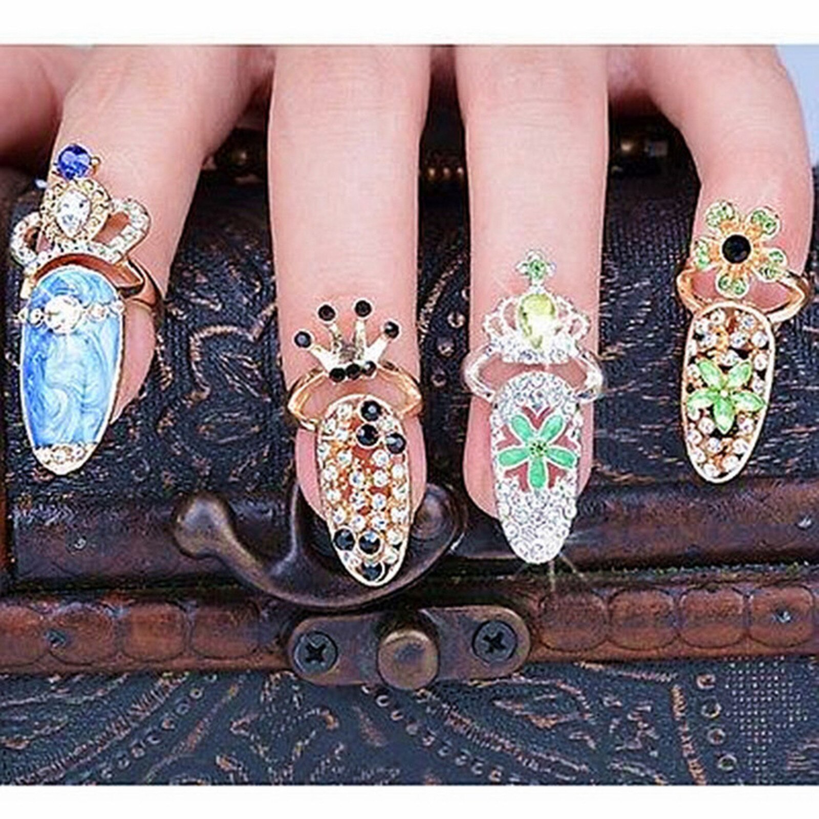 Trendy krone finger negle ringe til kvinder pige dame justerbar åbning ring fingernegl beskyttende kvindelige smykker