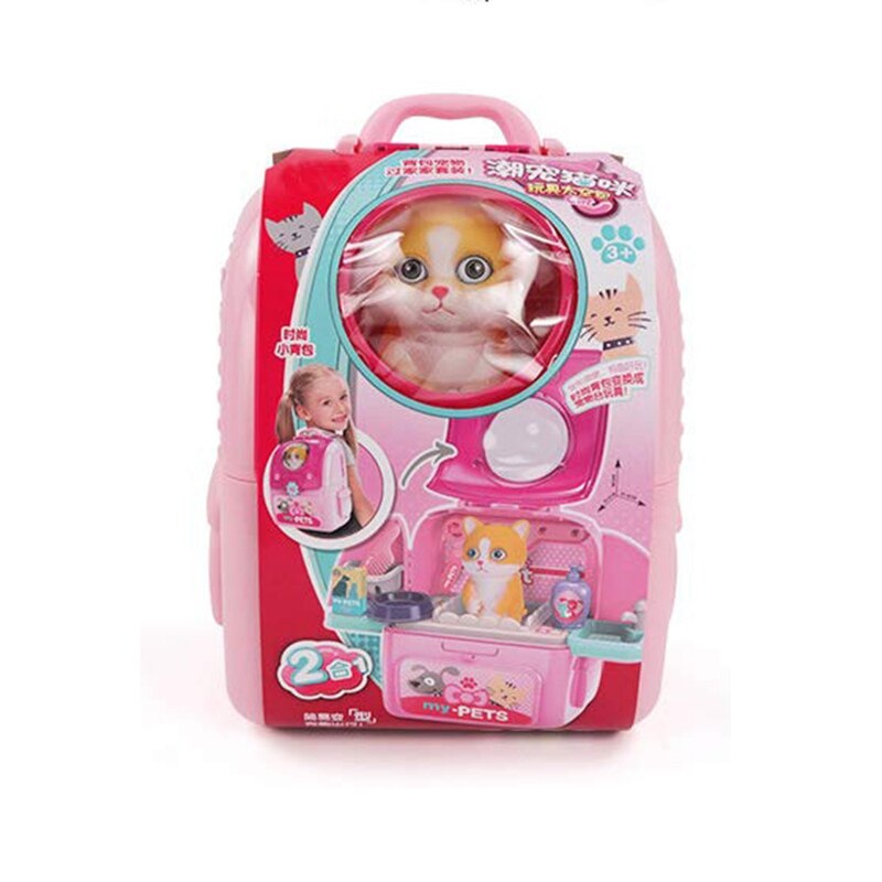 Kids Pet Pretend Play Toy Playset Simulation Portable Backpack Pet Care Toy Early Age Development Educational Toy: Default Title