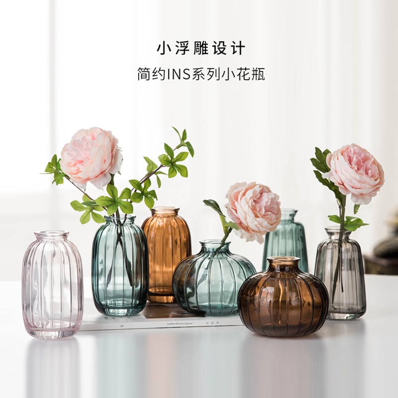 Florero tintado para sala de estar, flores secas, estilo nórdico Ins, cristal transparente, accesorios de decoración para el hogar, jarrones de flores para el hogar