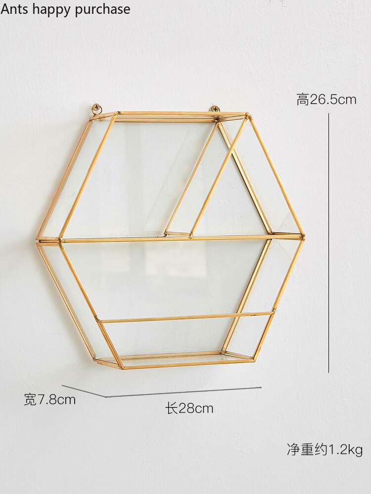 Hexagon metallglas väggmonteringsrum heminredning vardagsrum sovrum modern enkel vägghylla geometrisk hylla
