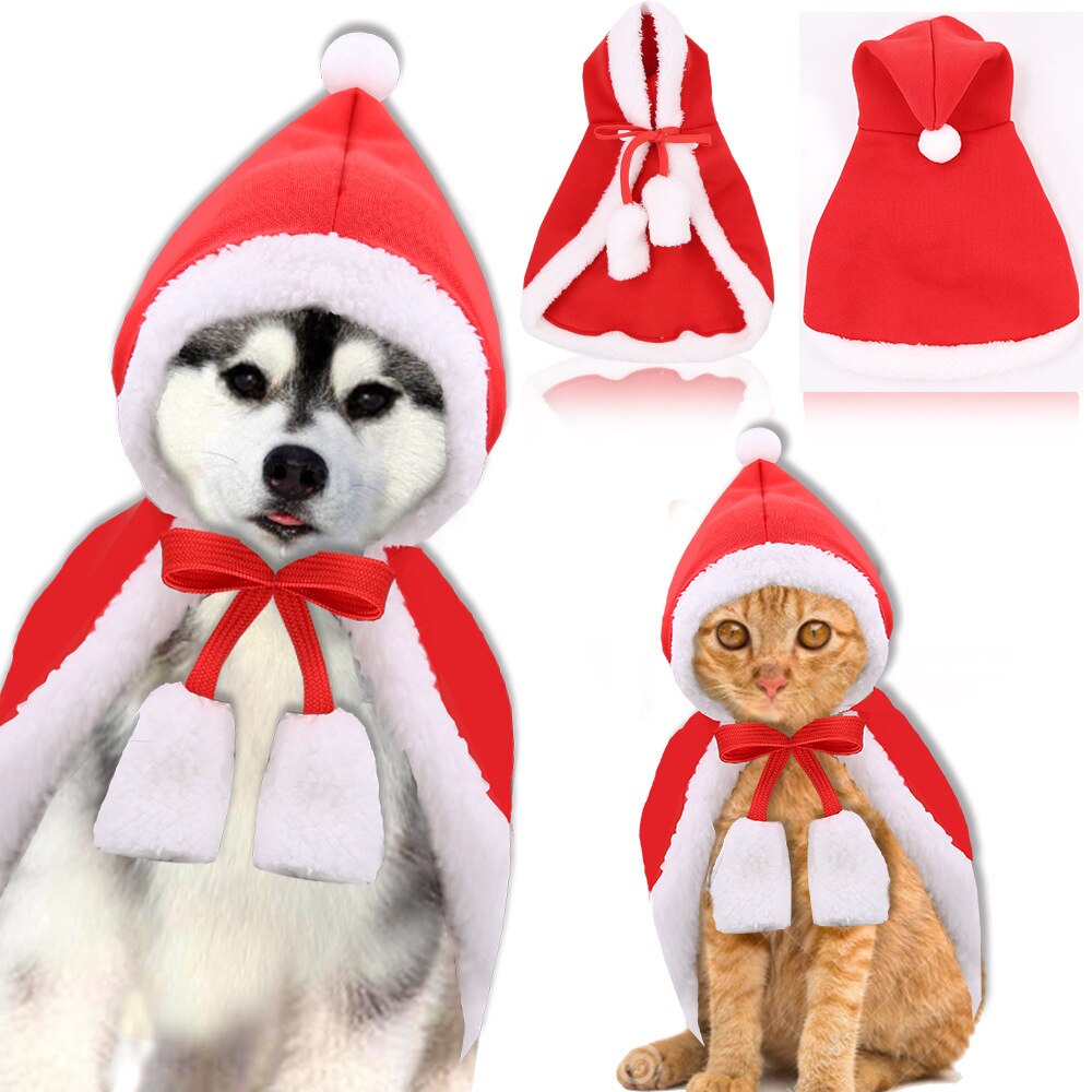 Julekat kappe kæledyr hund julekat kappe hætteklædt sweatshirt hættetrøje fleece varm kat hundetøj kat hundegrav