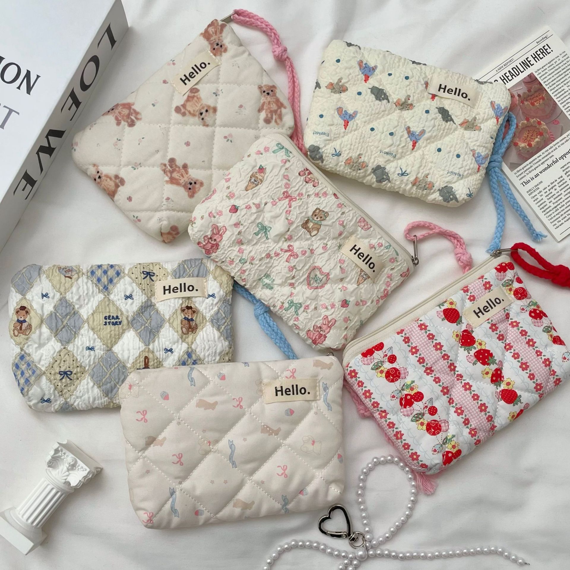 Ladies' Coin Purse Cute Kawaii Teddy Bear Strawberry Puppy Cat Mini Portable Travel Wallet Lipstick Earphones Card Bag