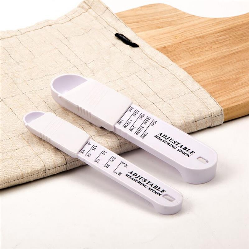Cuchara medidora ajustable de 2 uds, cuchara medidora, utensilio de cocina, accesorios de cocina para hornear, cuchara cuantitativa de plástico para hornear