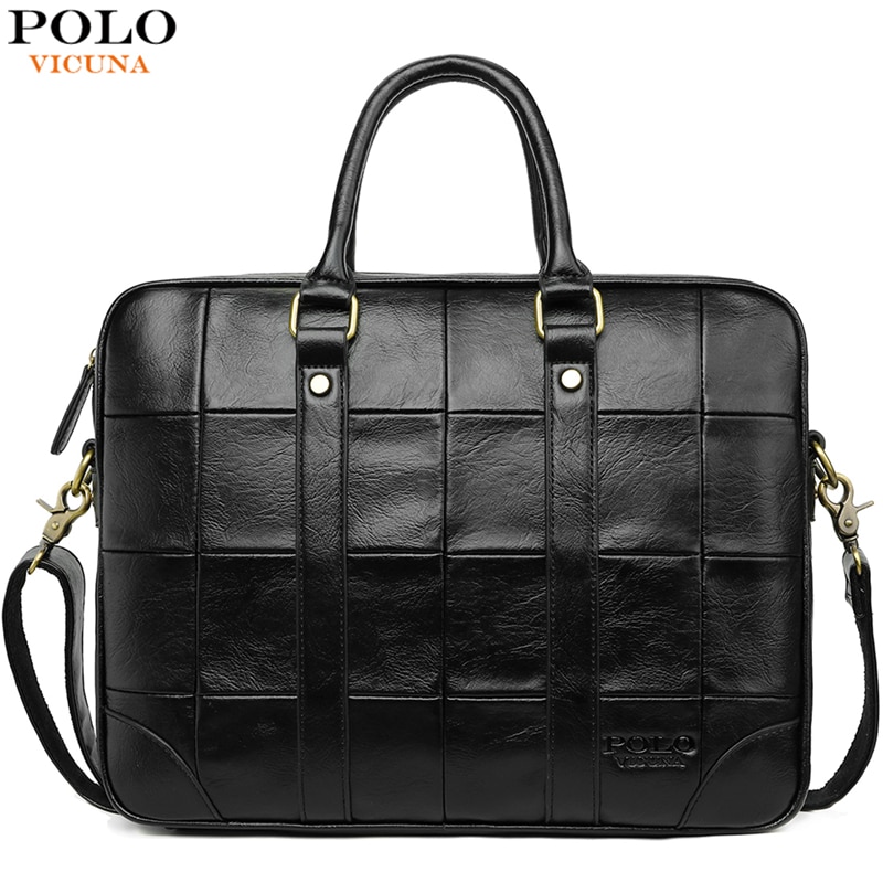 VICUNA POLO classique grand Plaid noir hommes en cuir sacoche pour ordinateur portable solide hommes en cuir sac à main sacs à bandoulière