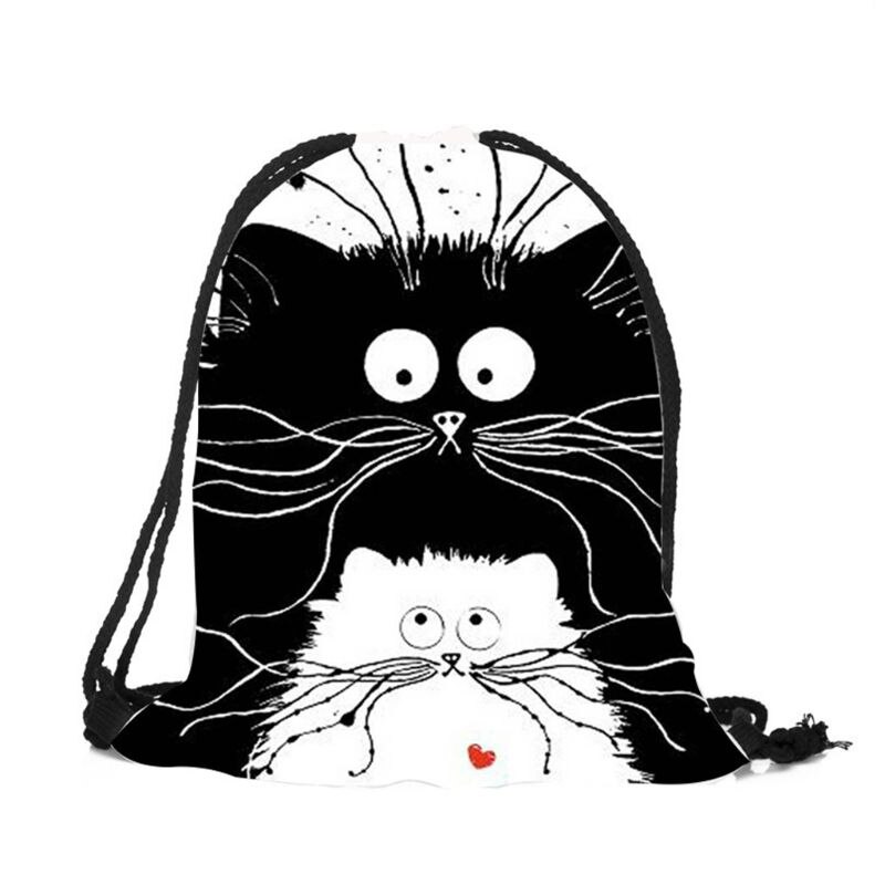 Cute Cat Printing Drawstring Gym Bag School Library Swimming Travel Adult Teenagers Sports Backpack Daypack