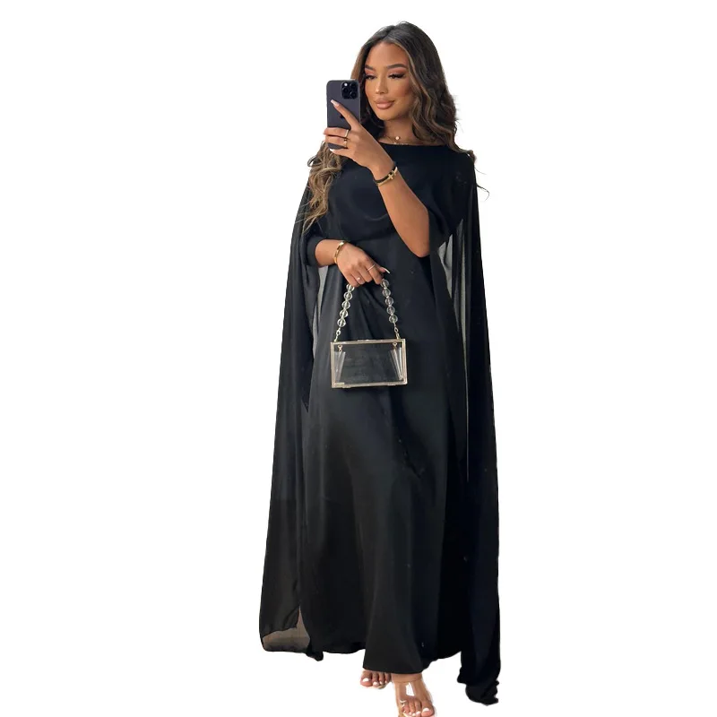 Ramadan Muslim Women Maxi Dress Cloak Abaya Dubai Kaftan Eid Djellaba Kebaya Islam Clothing Cape Party Gown Caftan Marocain Robe: S / Cyan