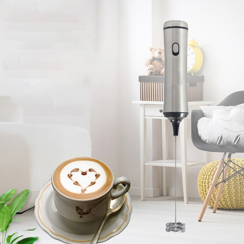 Espumador de leche eléctrico USB, cabezal de batidor de doble resorte, mezclador de espuma de acero inoxidable