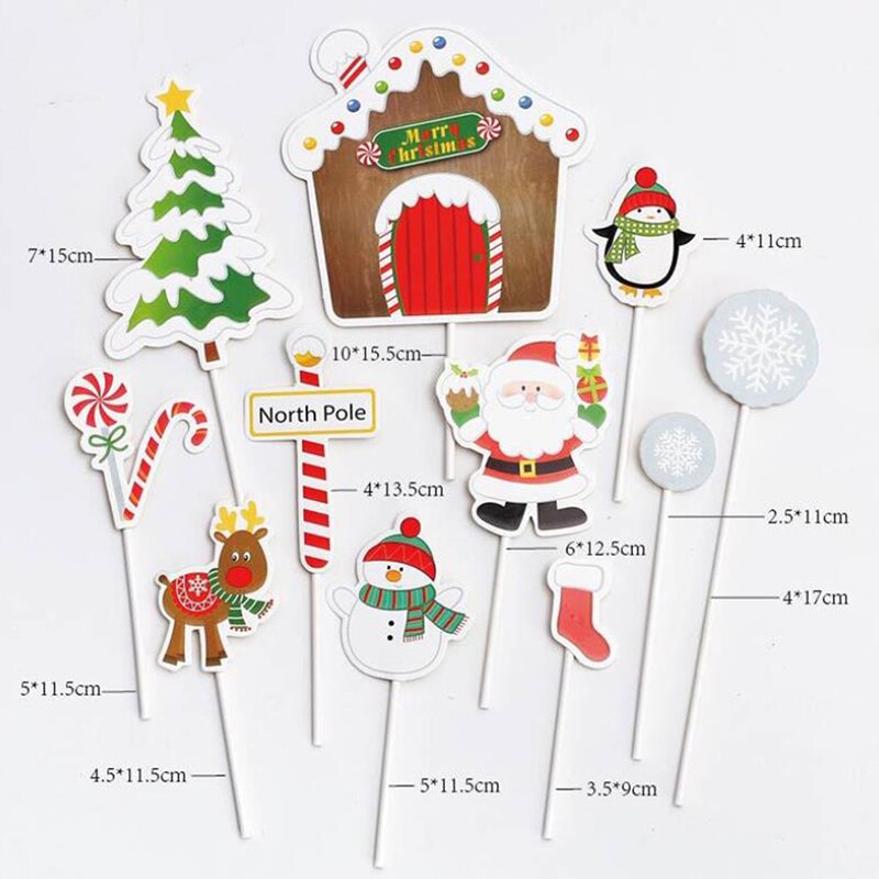 1Set Merry Christmas Letter Cake Topper Santa Claus Snowman Cake Decoration Home: O
