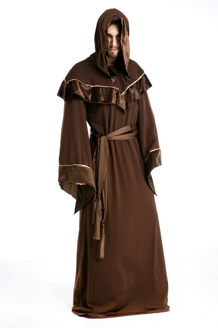 Troldmand cosplay halloween kostume til mænd middelalderlig munk middelalder renæssance kostume gamle tøj vintage kristen jakkesæt