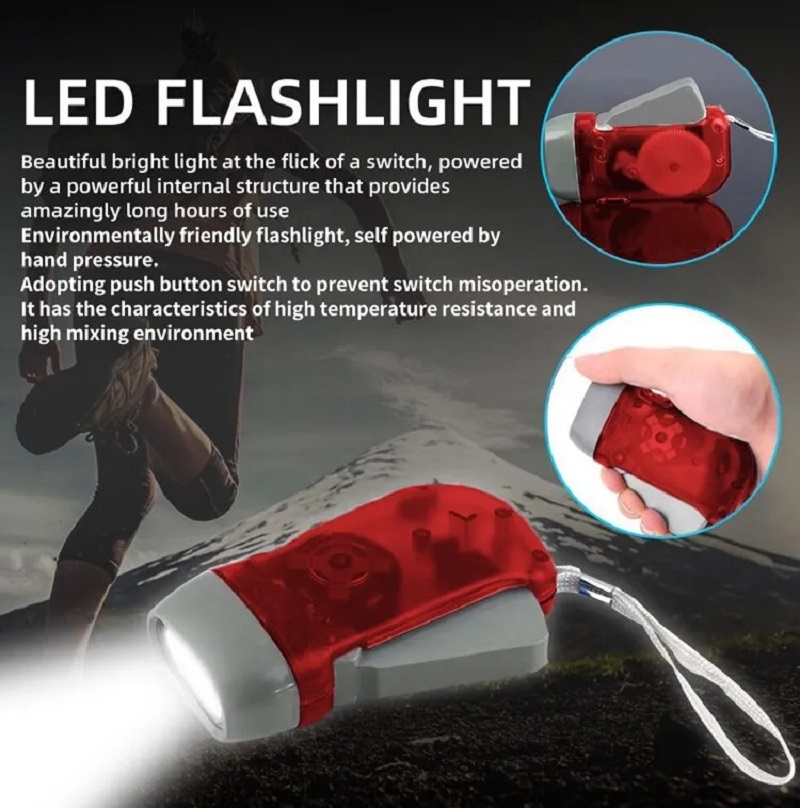 3 couleurs pressage à la main Dynamo manivelle puissance liquidation lampe de poche Mini auto-génératrice torche LED lampe de Camping lumière pour la maison extérieure