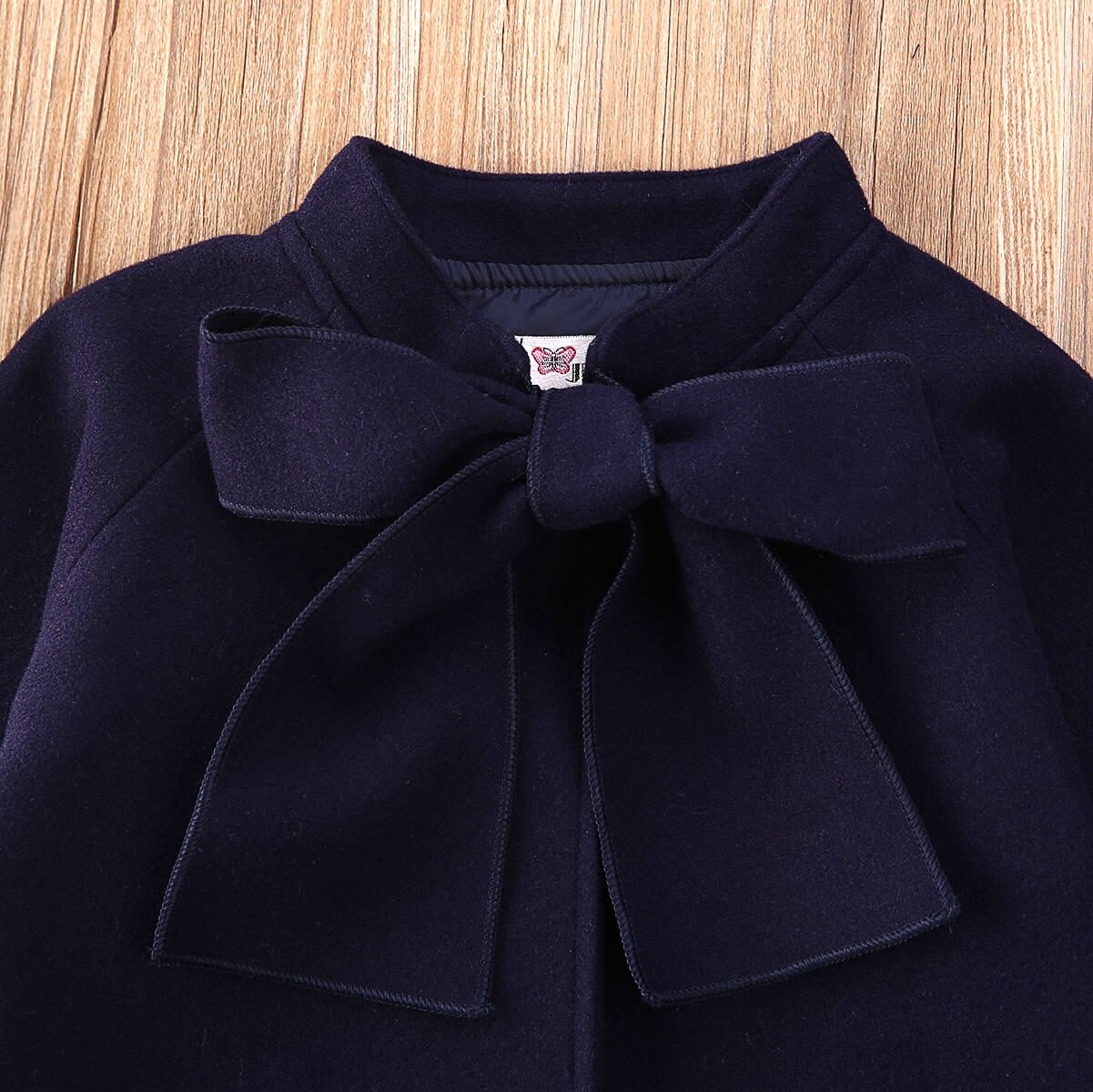 2-8y baby meisjes gemengde jas outfits blauwe strik lange mouwen slanke herfst winter top bovenkleding