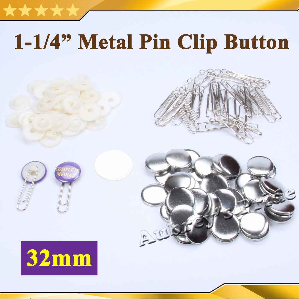 100 Sets 1-1/4&quot; 32mm Metal Paper Clip Button Supply Materials for All Steel Badge Button Maker