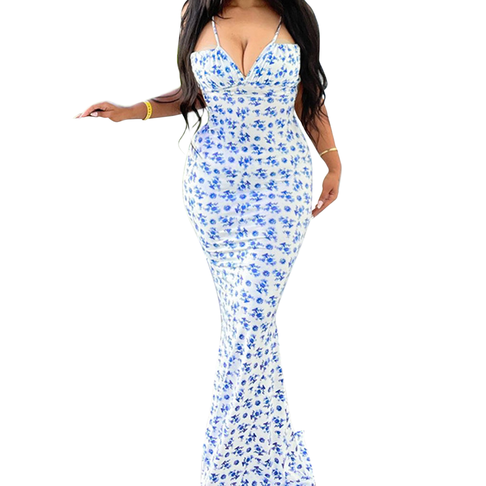 Sexede kjoler med spaghettistropper til kvinder, blomsterprint med snøre, slim fit og lange bodycon-kjoler, perfekt til sommer og forår: S / Beige
