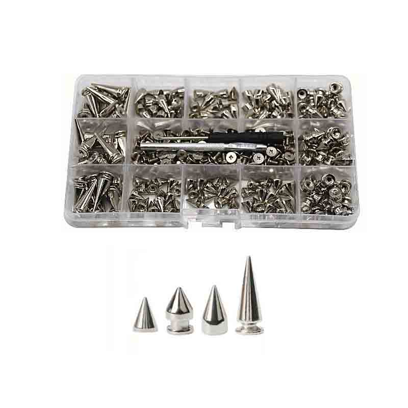 Juego de tachuelas y pinchos traseros de tornillo de remache Punk, Kit con herramientas de artesanía de cuero, cono de bala DIY para collar de pulsera de cuero, 180/80 juegos: XS / Níquel negro
