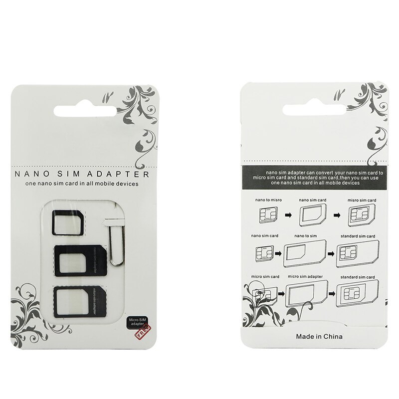 SIM Card Adapter 4 in 1 Nano Micro SIM Adapters Standard SIM Card Adapters Eject Pin For iphone 4 4S 5 6 6S 7 8 X Plus Phones