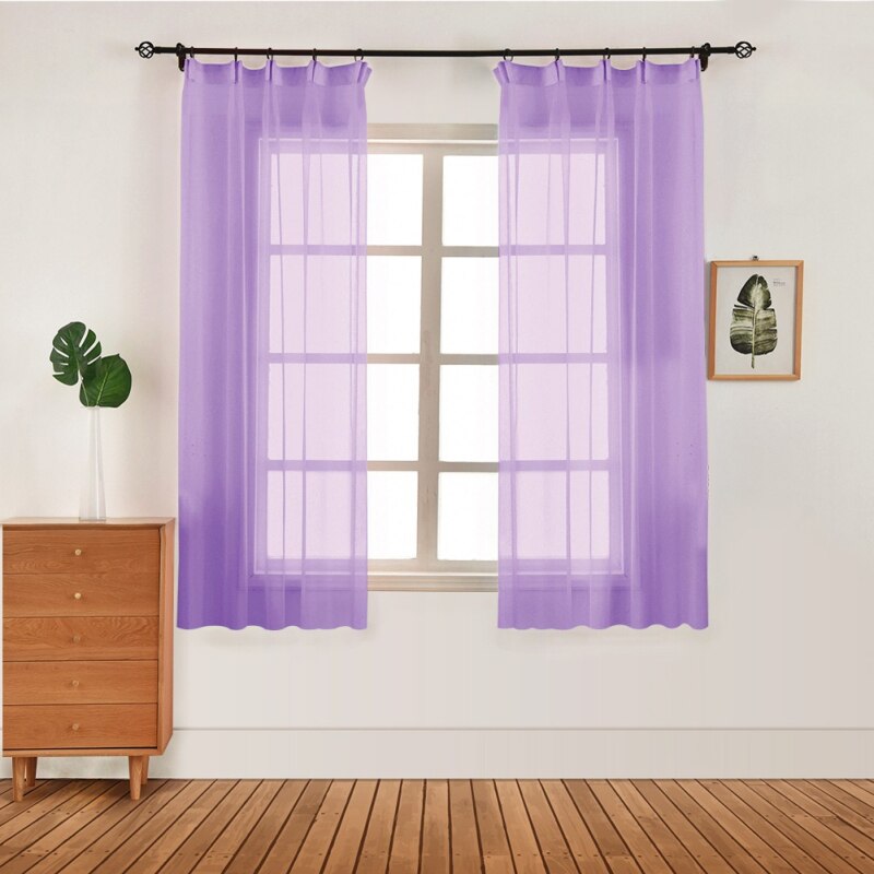 Farverige 1 par moderne vindue tyl blackout gardiner panel voile gardiner til stue 100 x 130cm cafe hjem køkken gardiner: Lilla