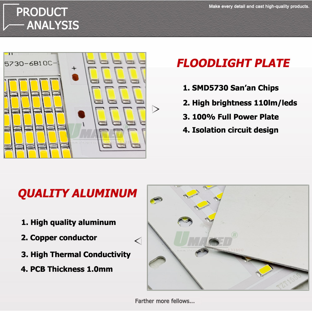 5PC LED PCB Floodlight Plate10W 20W 30W 50W 100W SMD 5730 Aluminum Heatsink Light Source Replace Panel For Outdoor Lamps DIY