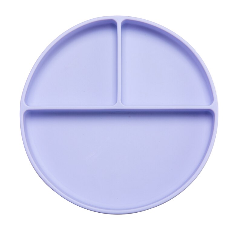 Solid Silicon Plate Set For Baby Kids Training Feeding Dinnerware Baby Learning Plate Set With Fork Spoon BPA Free: Purple