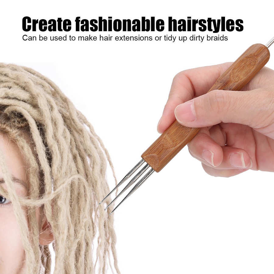 0.5 Mm Dreadlock Haak Haak Set Bamboe Handvat Diy Vlecht Haar Weven Pruik Maken Tool Pins Voor Haar Styling