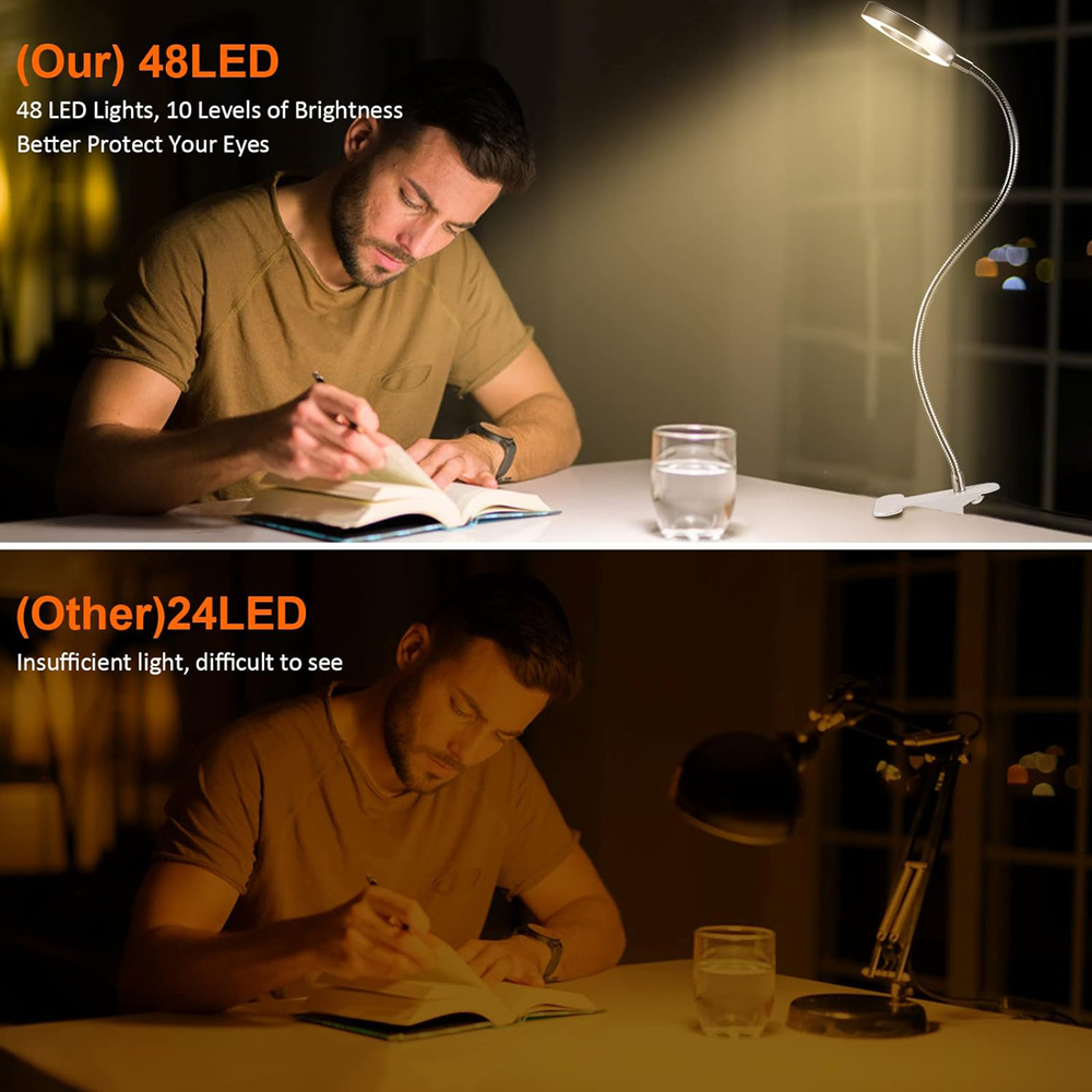 LED-leeslampen 360° ° Flexibele zwanenhals dimbare tafellamp clip op binnenslaapkamer oogbescherming bureaulamp boekklemlamp