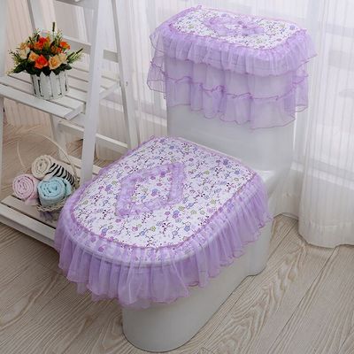 3PCS/SET Lace Fabric Bathroom Toilet Seat Cover With Zipper Thick Seat Cushion Ferrule Washable Comfortable Closes tool Protecto: 1