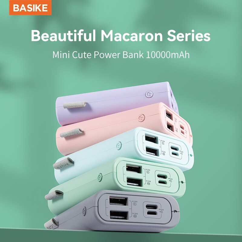 BASIKE-Mini banco de energía portátil PF23P, 10000mah, batería externa colorida, batería de repuesto para xiaomi, iphone y huawei