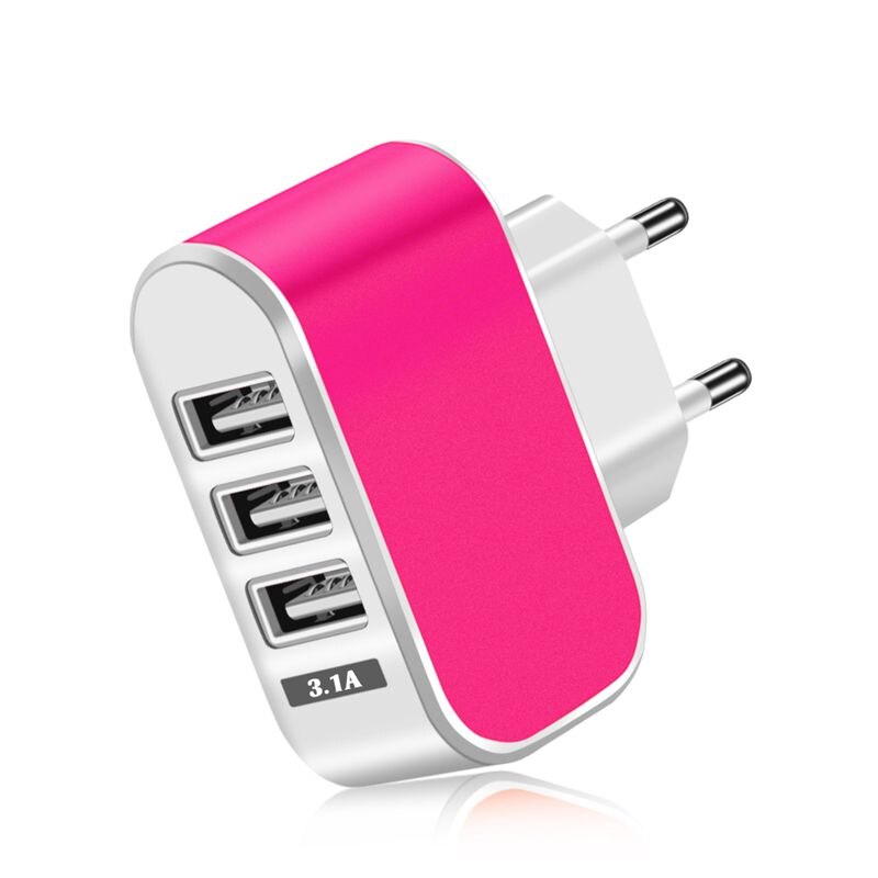 Universal 3 Ports USB Charger Wall Travel 3.1A Fast Charging Charger Adapter For Xiaomi Samsung S7 Tablets Phone EU/US Chargers: EU Plug / Rose Charger