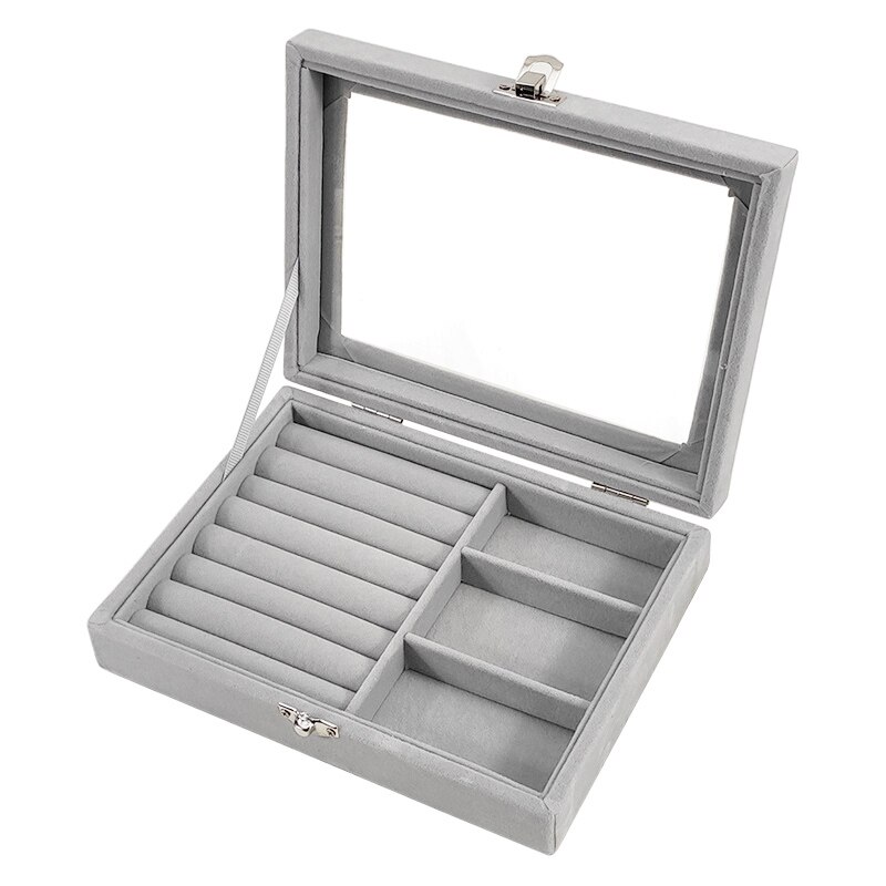 de joyero de terciopelo europeo, organizador para presentación de joyas, caja de , almacenamiento de joyas, caja de anillo de maquillaje, escaparate de collar: gray -1