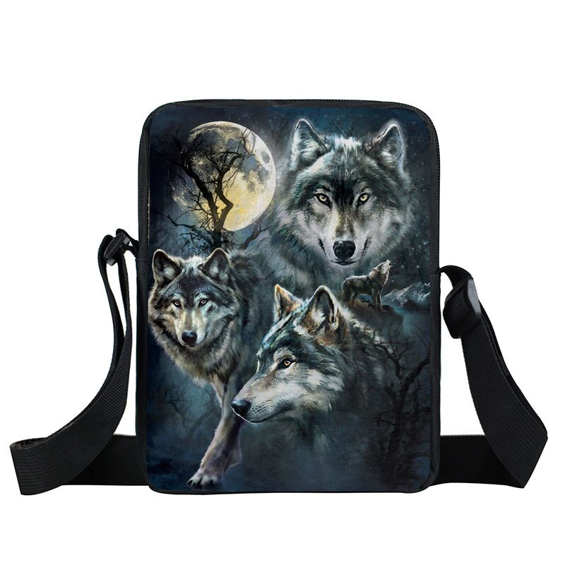 cool animal wolf print shoulder bag mens women handbag teenager boys girls mini messenger bag cute totes samll cross bags bokbag: XKB LANG06