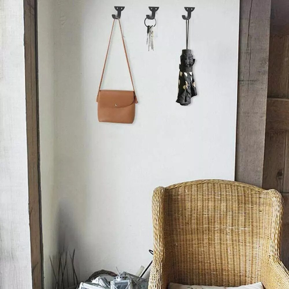 5pcs/set Small Black Metal Hooks Coat Wall Hangers Screws Curved Buckle Zinc Iron Door Wall Hooks