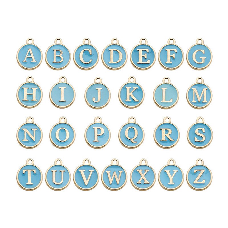 100pcs Alphabet Letter Double Face Enamel Charms Gold Color 8mm Pendants Jewelry Making Handmade Craft Accessories: 100pcs blue charm