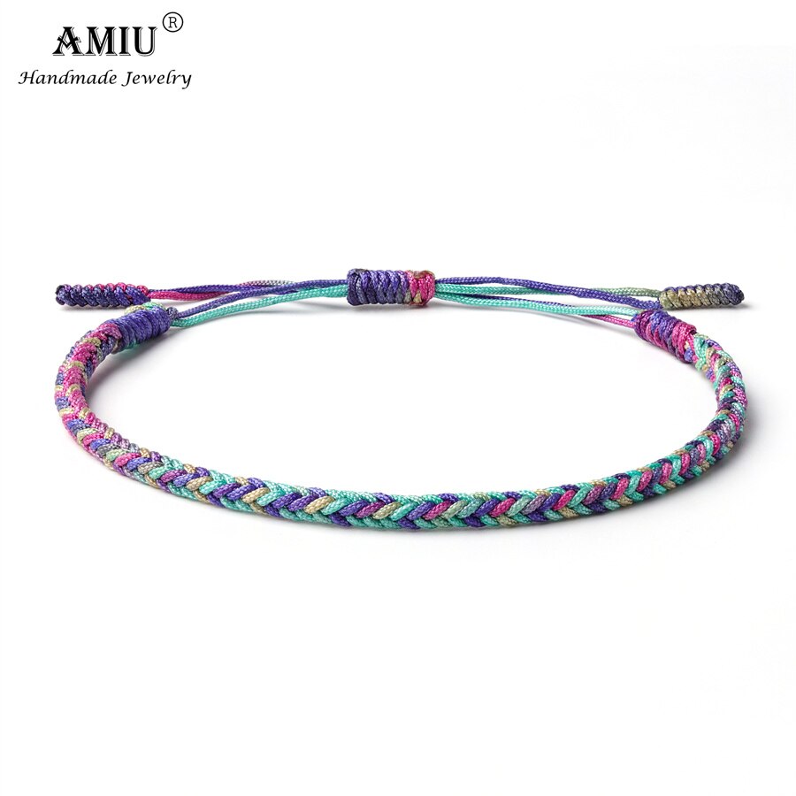 AMIU-Pulseras de la suerte Budista Tibetano hechas a mano, pulseras de colores degradados, amuleto de nudos de cuerda de , pulsera trenzada del Tíbet: 4