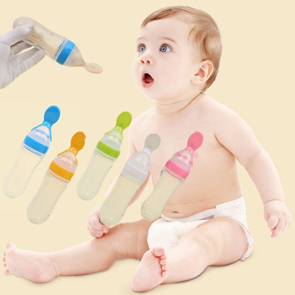 Silikon quetschen Baby Fütterung Flasche w/Löffel Entwöhnung Lebensmittel Getreide Kleinkind 90ml