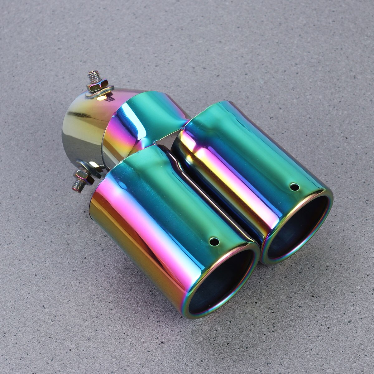 Colorful Double Outlets Stainless Steel Tailpipe Exhaust Muffler Tail Pipe Tip Cover (Curved Style): As Shown