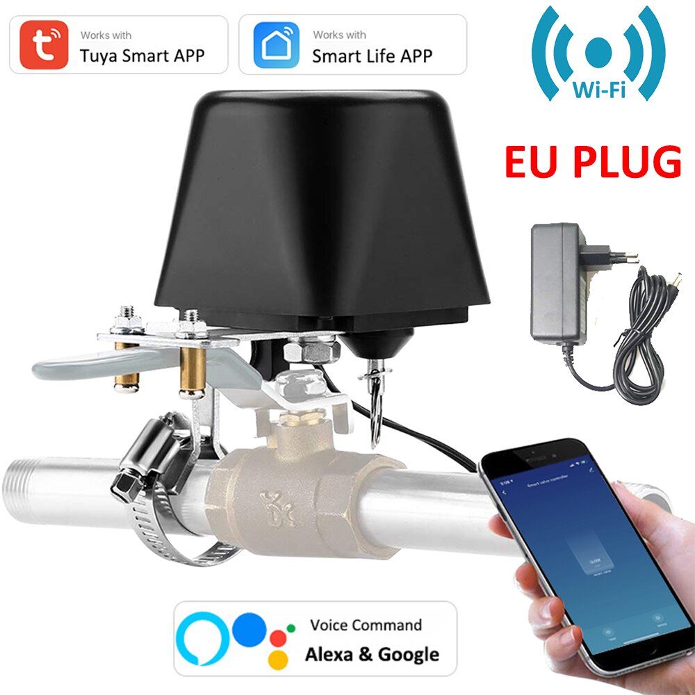 Motorized Ball Valve Watering Timer WiFi Electric Water Shutoff Controller Robot Auto Tuya Smart Alexa Google Valve Control: EU Plug