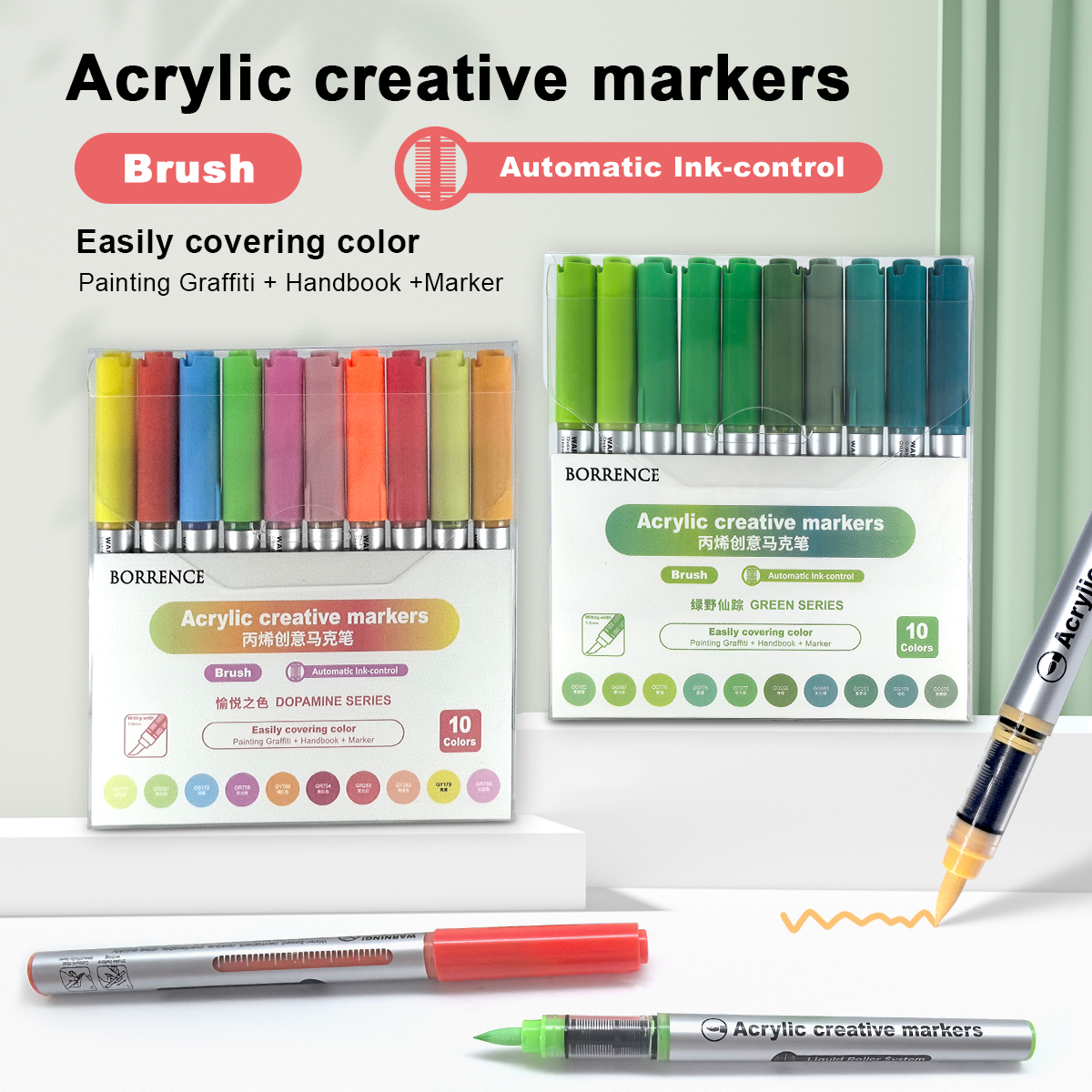120/10 Color Acrylic Brush Markers Set Automatic Ink Control Soft Brush Paint Art Markers For Manga Graffiti Art School Supplies