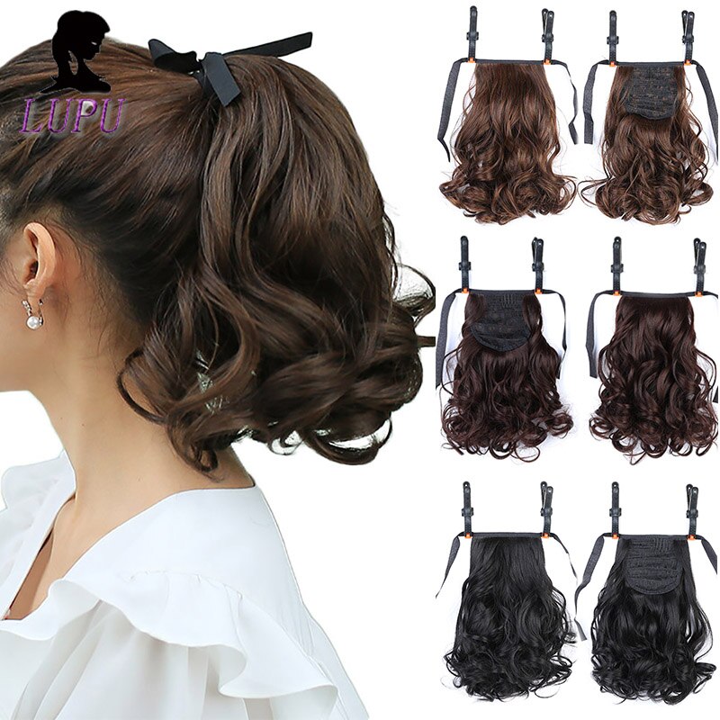 LUPU-coleta de pelo corto rizado para mujer, extensión de cabello con cordón, postizo sintético resistente al calor, tocados