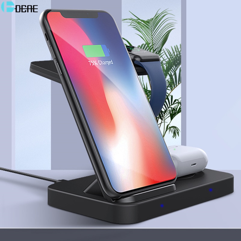 3 in 1 Wireless Charger Stand for Apple Watch 6 5 4 3 Airpods Pro iPhone XR XS 8 11 12 Samsung S20 S10 Buds QI 15W Fast Charging