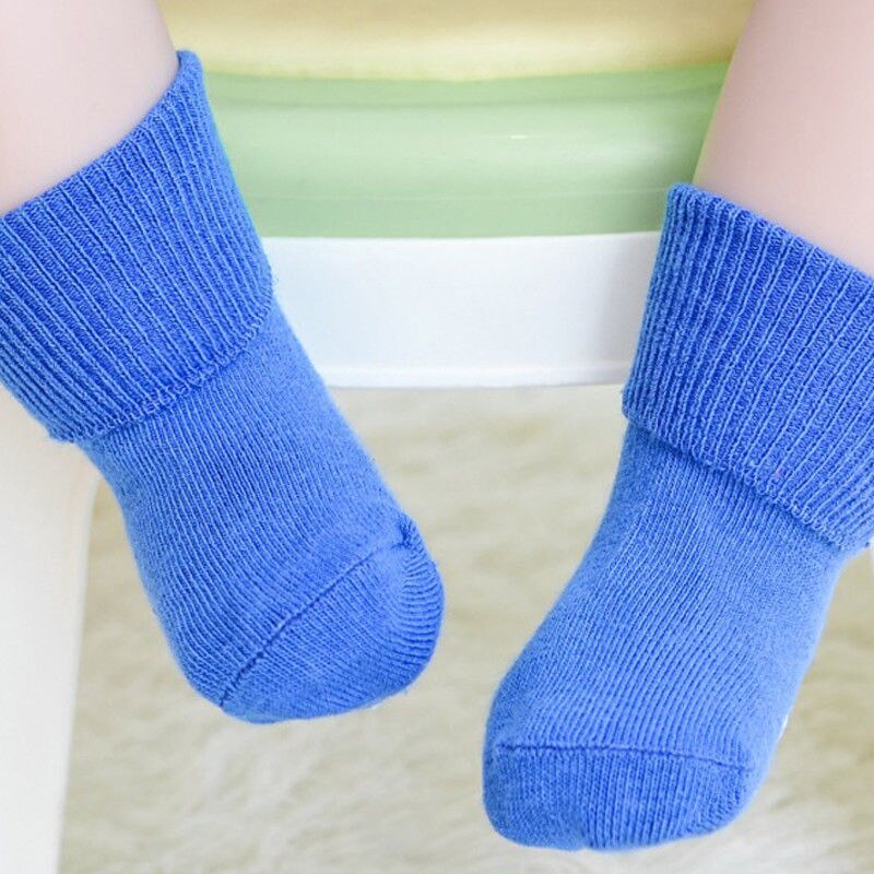 Lente herfst effen kleur baby peuter jongen zacht comfortabel ademend warme sokken katoen 0-6y jongen meisje geboren kinderen: Blauw 4 to 6