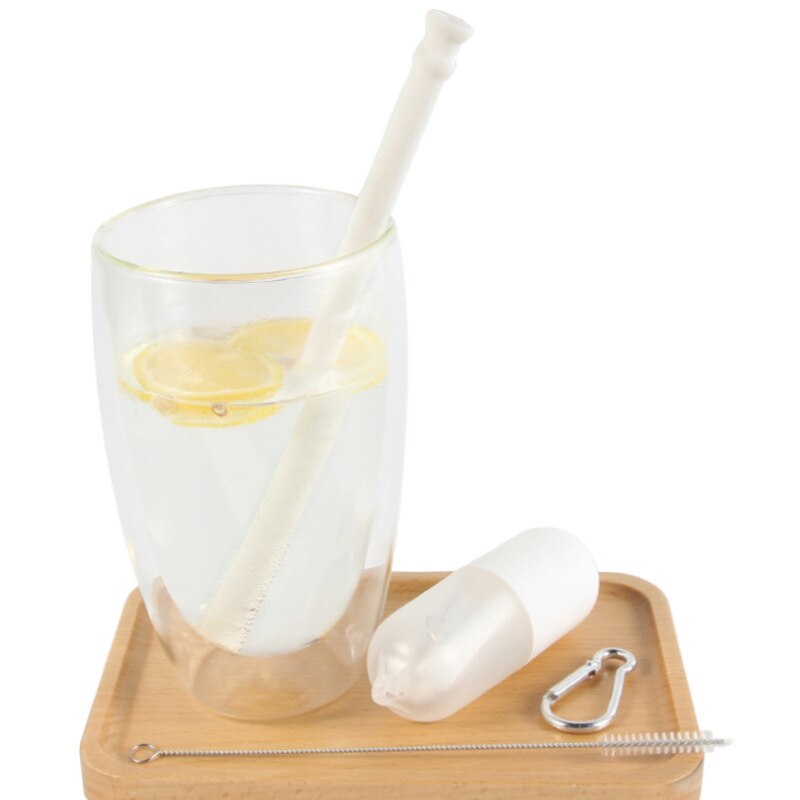 Sammenklappelig boble te silikone sugerør foldning bred smoothie boba te drikker halm genanvendelig med sag børn drinkware bar værktøjer: Hvid