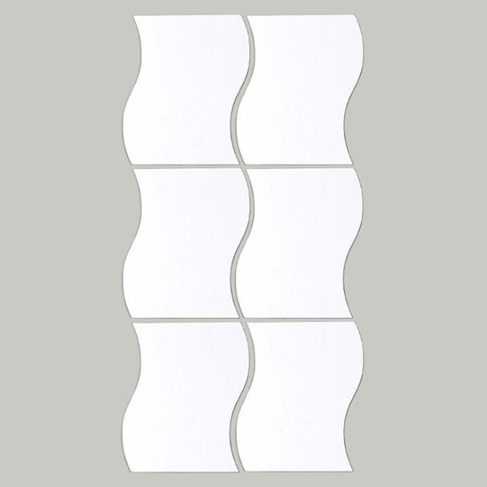 6 st 3d wave wallstickers spegel vattentäta avtagbara dekaler för rumsväggdekoration