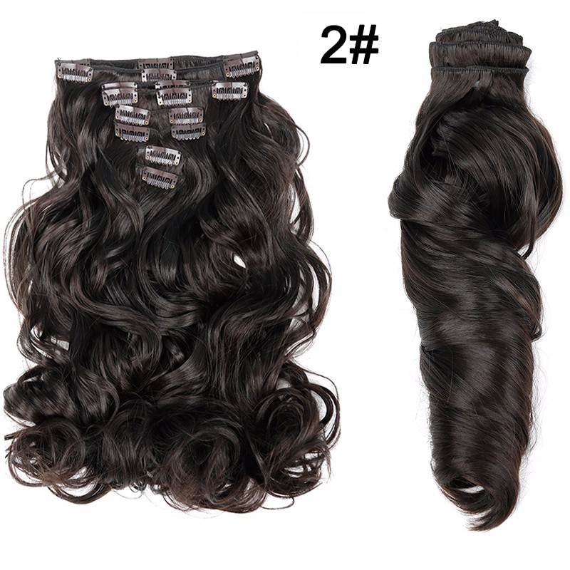 Feibin Clip en extensiones de cabello, peluca de pelo largo sintético ondulado 22 pulgadas 55cm, resistente al calor