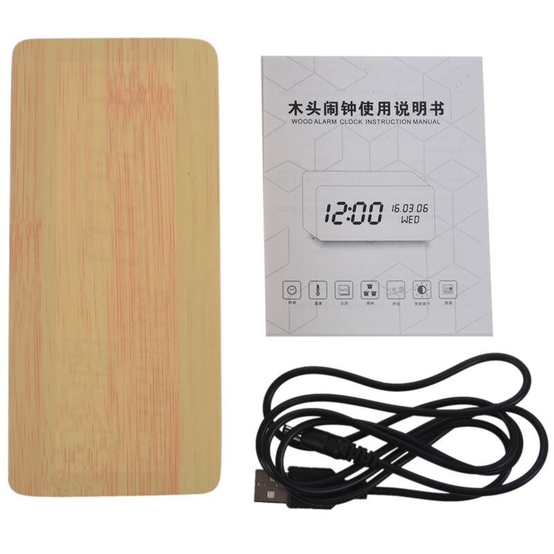 Led Alarm Clock,Wooden LED Digital Alarm Clock, Displays Time Date Week And Temperature, Square Wood-shaped Sound Control Desk A